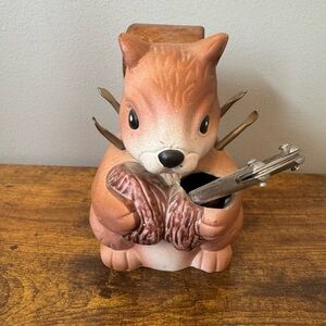 Vintage Ceramic Squirrel Nutcracker Set Picks Wood Cracker Taiwan Fall Decor